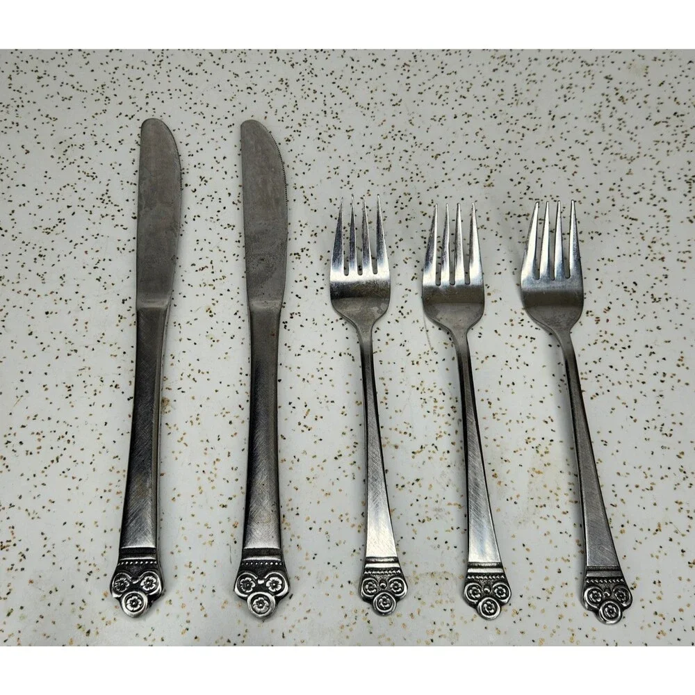 Vtg MCM National COSTA MESA Stainless Flatware JAPAN Spoons Forks Knives 12 Pcs